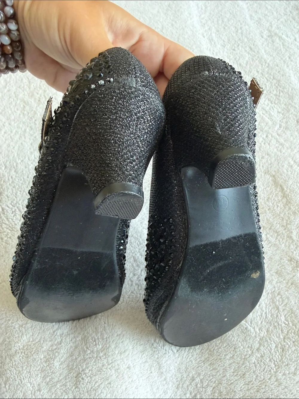 GIRLS LINK RHINESTONE HEEL DRESS SHOES BLACK SIZE 13
